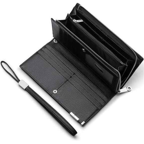 Long Wallets for Men Leather RFID Blocking Bifold Wallet with Zipper - Picture 6 of 7